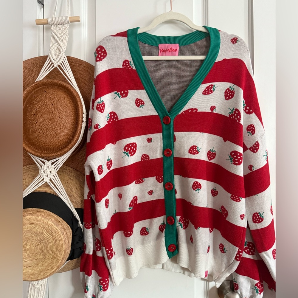 Karavan Greece Strawberry White and Red Cardigan